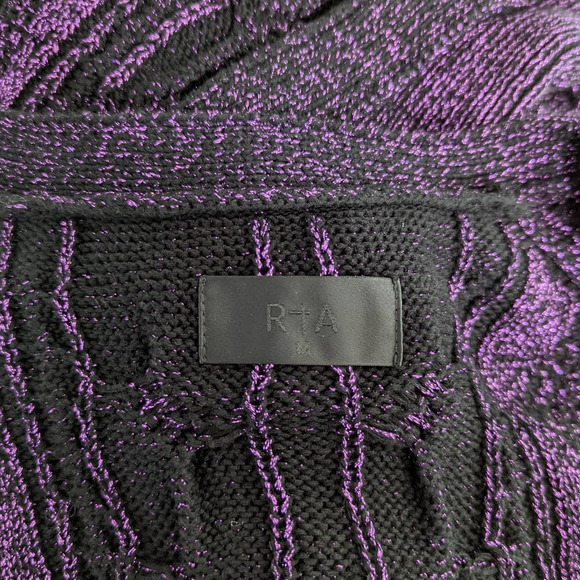 RtA Purple Metallic Distressed Cableknit Cardigan Sweater Size Medium Preowned - Picture 7 of 9